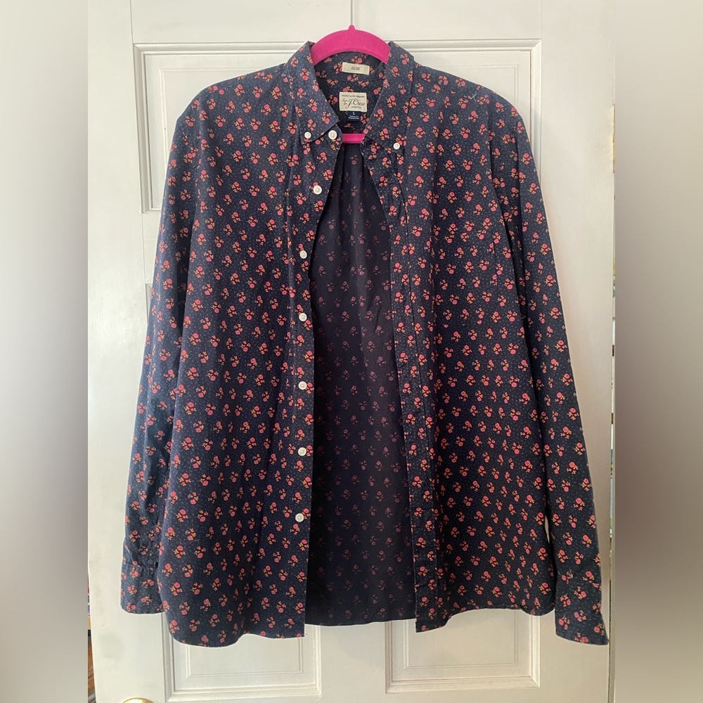 Men's J. Crew Secret Wash Shirting Slim Size L Floral Button-Up Shirt Preppy